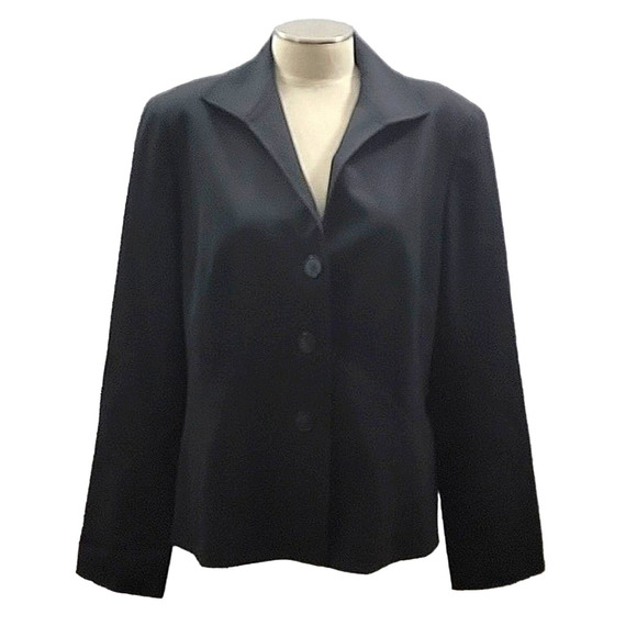 Lafayette 148 New York Stretch Virgin Wool 3-button Blazer Black Women's SZ 12 - Picture 1 of 8